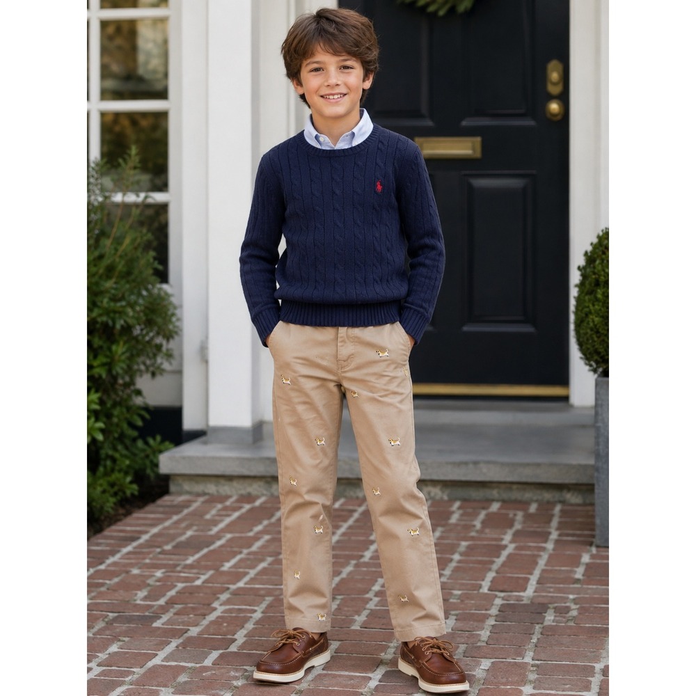 Janie and Jack Boys Khaki Chino Pant Embroidered Dog preppy old money classic 10